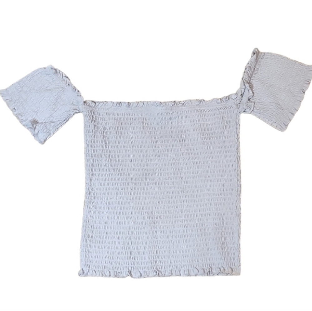 Smocked Off The Shoulder  Muted Blue Top